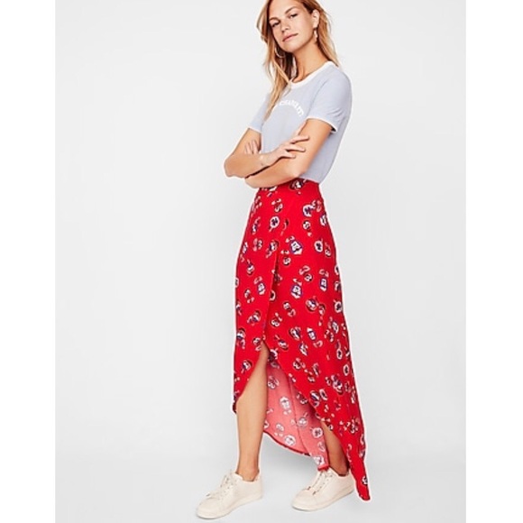 Express Dresses & Skirts - NWT Express Red Floral Wrap Maxi Skirt